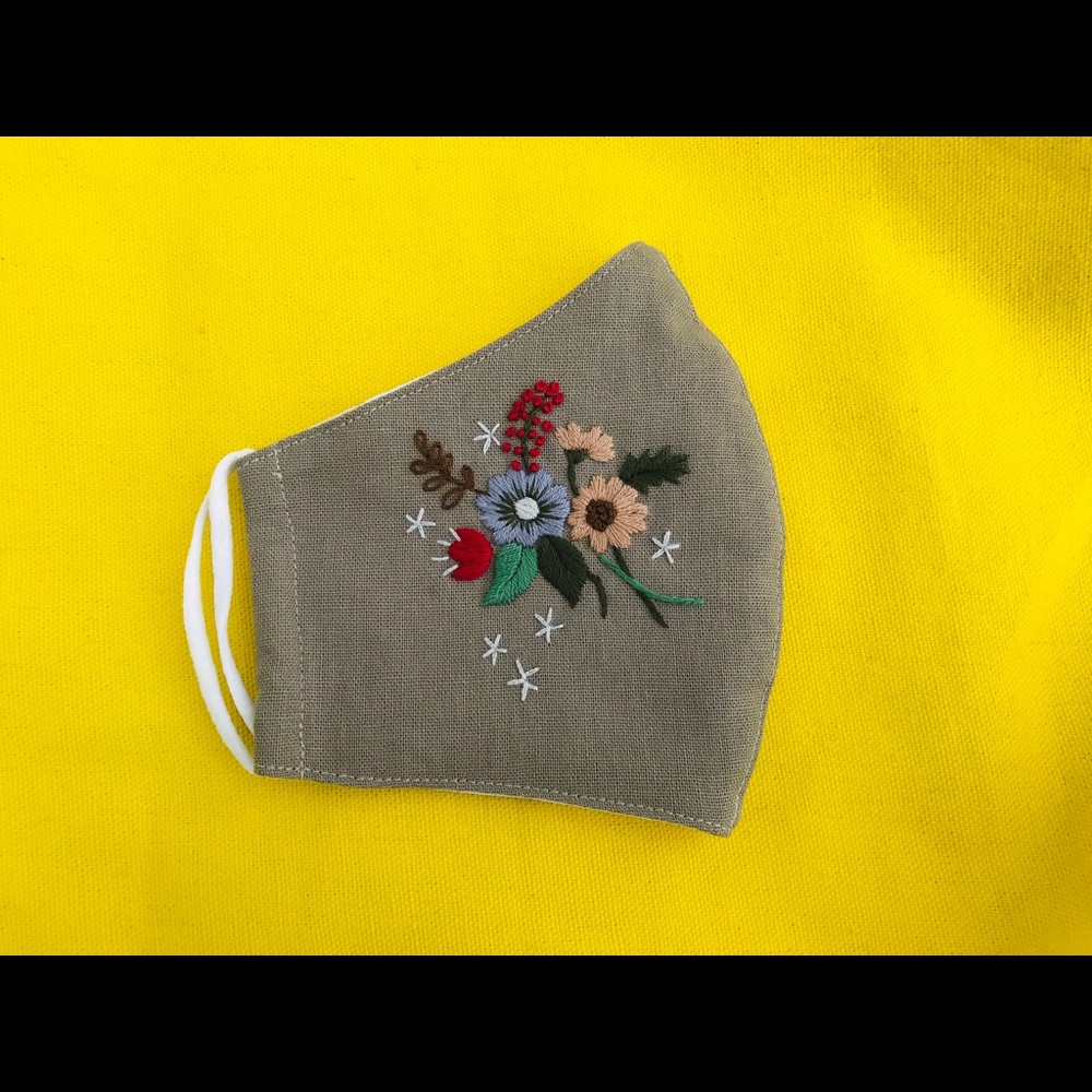 Embroidered Face Mask, Linen Handmade Face Mask